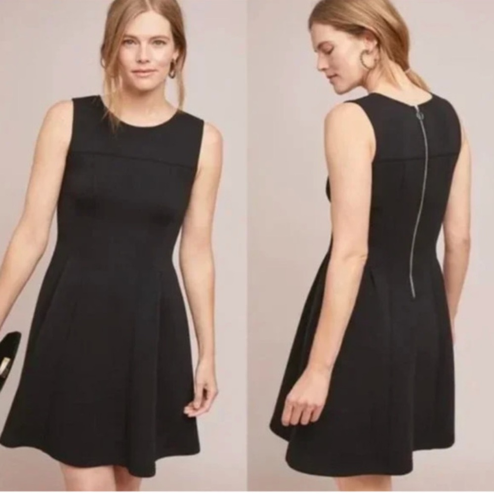 Anthropologie Maeve Lincoln Center Dress Black Fit & Flare Rear Exposed Zip-XS